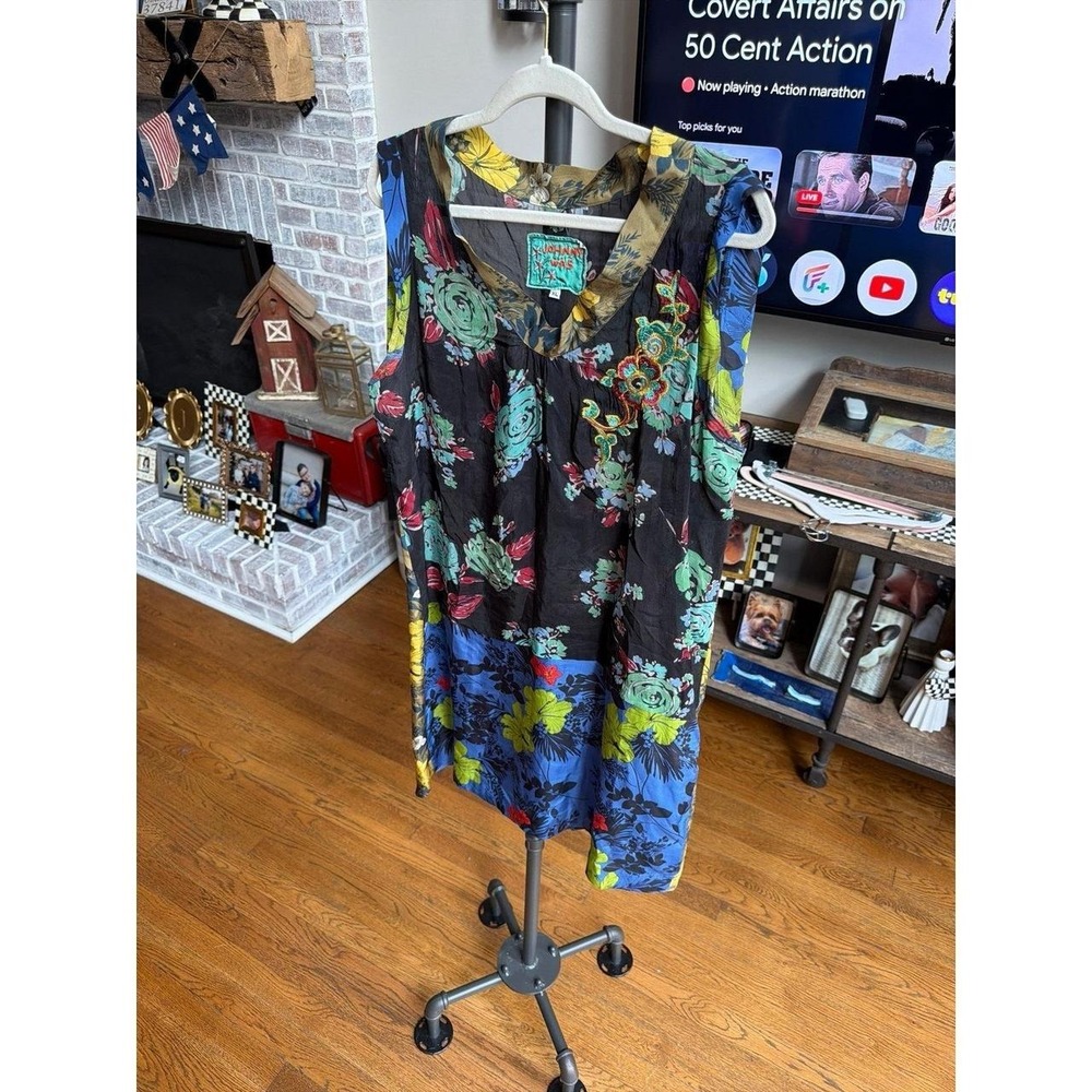 Johnny Was floral tunic dress intricate‎ embroidery on the neckline women's XL